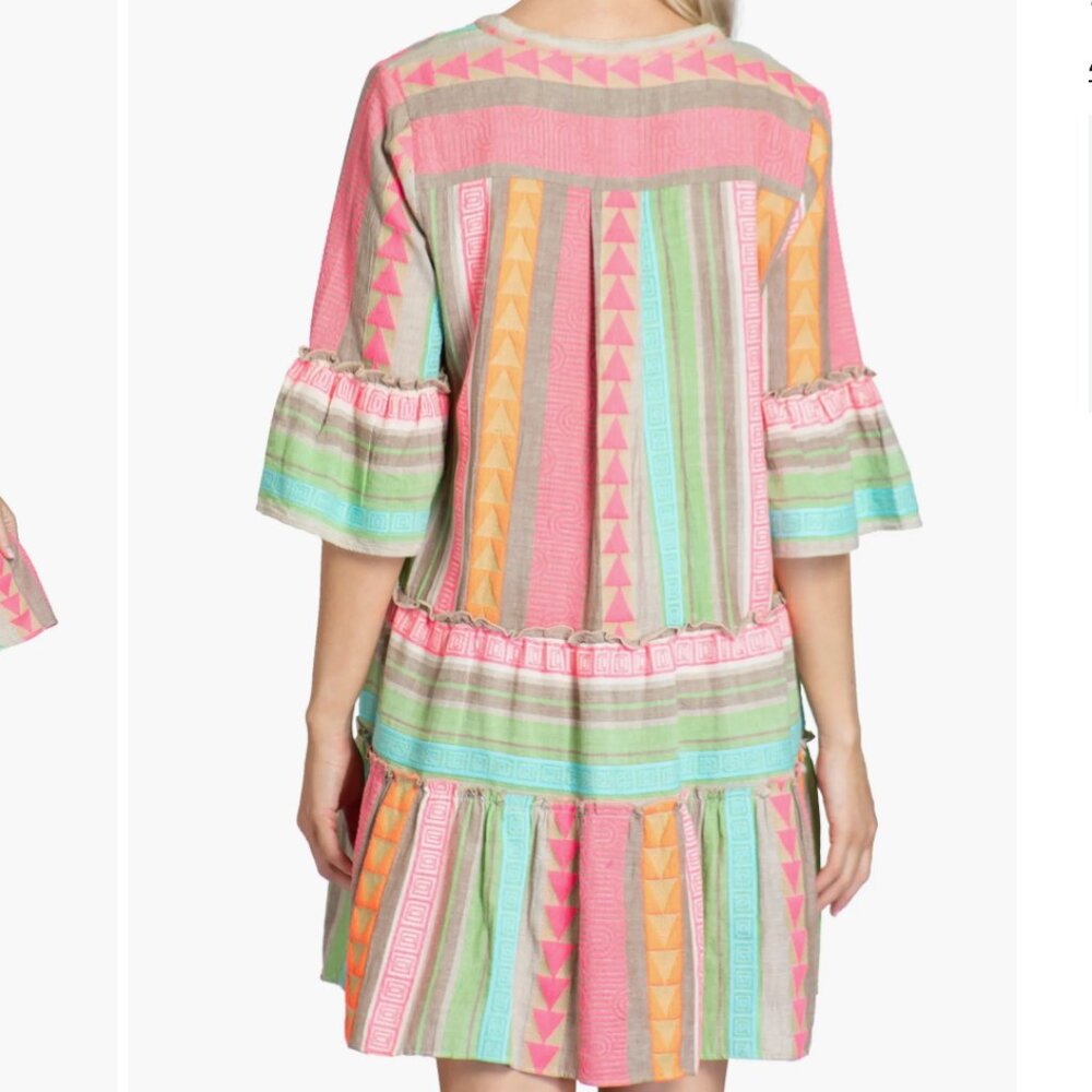 APNY Mixed Print Tiered Cotton Tunic Dress in Pink Multi Size M - Picture 6 of 14